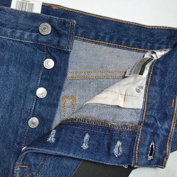 Levis Premium Denim Mini Skirt 31 Deconstructed Two Tone Colorblock Raw Hem NWT - Picture 7 of 12